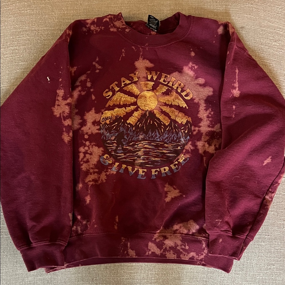 Obey Maroon Tie-Dye Crew Neck Sweater